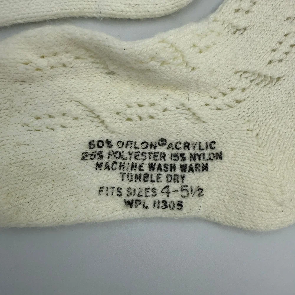 VTG‎ 50/60s Kids Cream Cable Knit Socks Orlon Acrylic Nylon Blend Size 4-5.5 USA